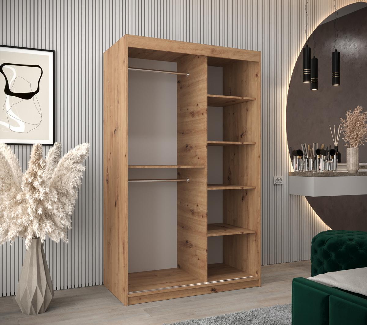 SCHWEBETÜRENSCHRANK 200/120/62 2-türig - Silberfarben/Eiche Artisan, Holz/Kunststoff (120/200/62cm) - MÖBEL KRYSPOL