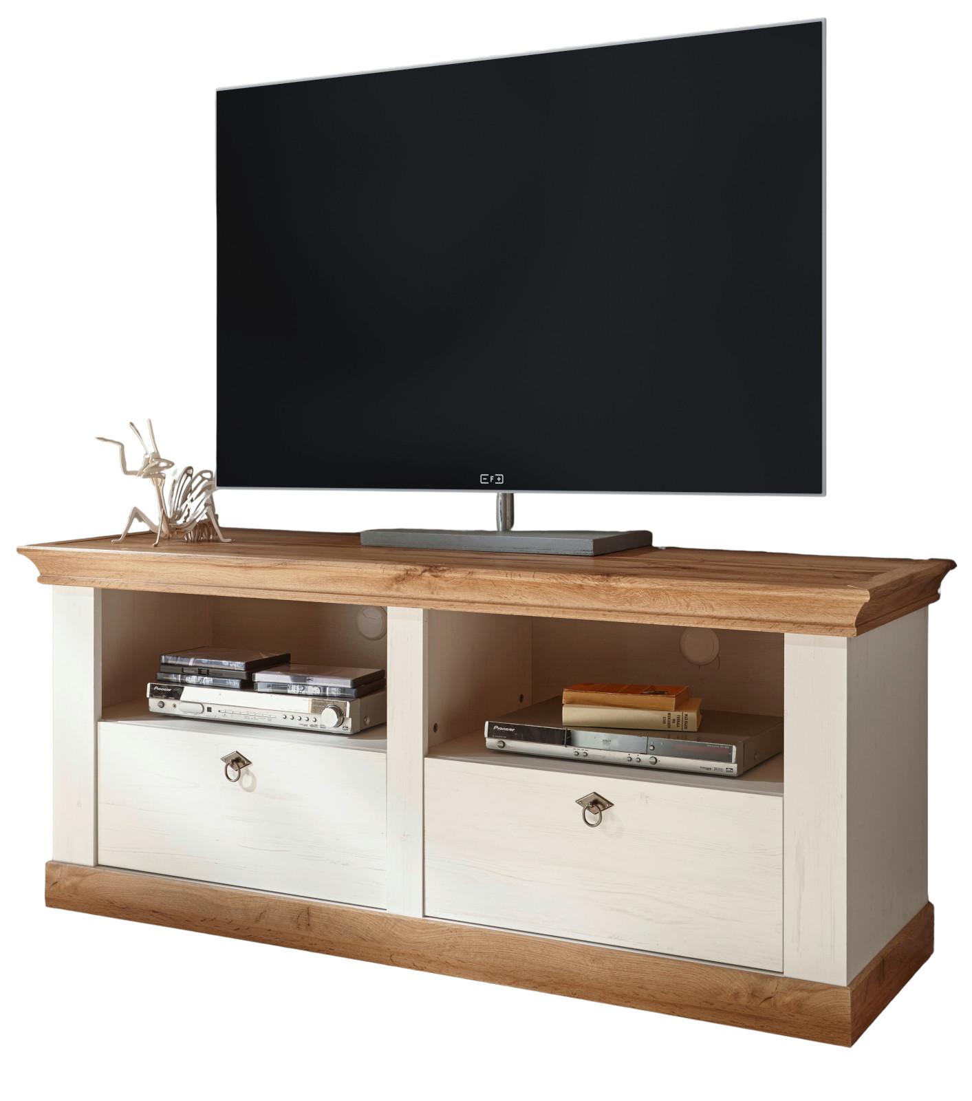 TV-LOWBOARD weiß Pinie, Eiche 150 cm, Landhaus TV Unterschrank mit Komforthöhe - Silberfarben/Eiche Wotan, Holzwerkstoff/Metall (152/64/52cm) - Furn.Design