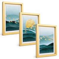 BILDER SET 3er Set - 20x30 cm Goldrahmen - Abstrakte Sonnenuntergangslandschaften - Goldfarben, Kunststoff (20/30cm) - TULUP