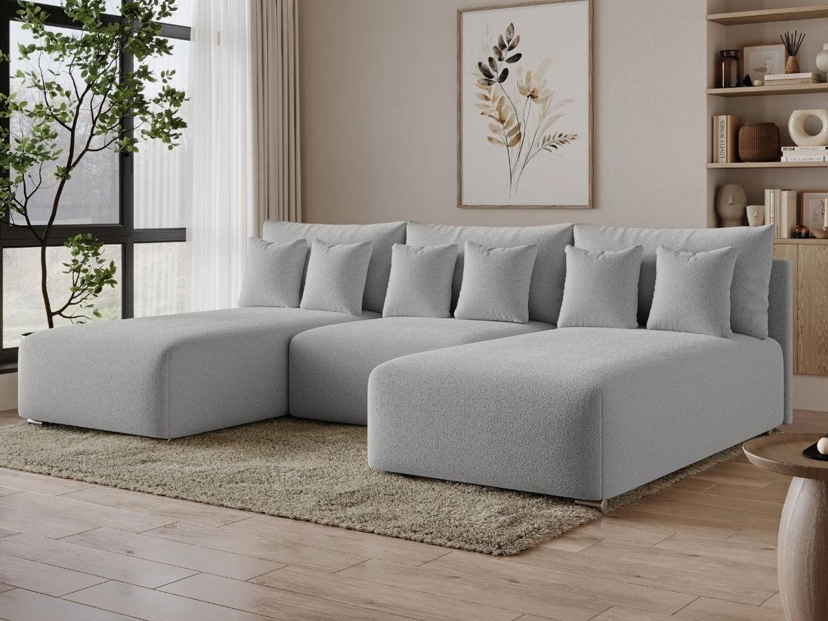 ECKSOFA Ronni U Bouclé-Stoff Grau - Grau, Holz/Textil (300/190cm) - Graingold