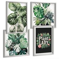 BILDER SET 4er Set - 50x50 cm & 40x60 cm Silberner Rahmen - Tropische Pflanzen, Pflanzenliebhaberin - Silberfarben, Kunststoff (50/50cm) - TULUP