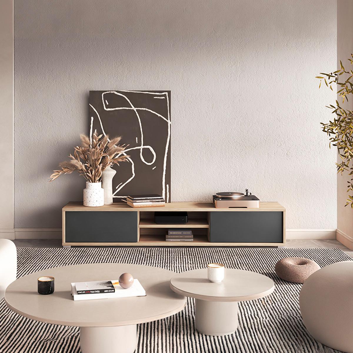 TV-MÖBEL Idra Grau und Holz - Grau, Holzwerkstoff (180/32/36cm) - Petits-meubles