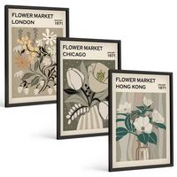 BILDER SET 3er Set - 40x60 cm Schwarzer Rahmen - Blumenmessen London Chicago Hongkong - Schwarz, Kunststoff (40/60cm) - TULUP