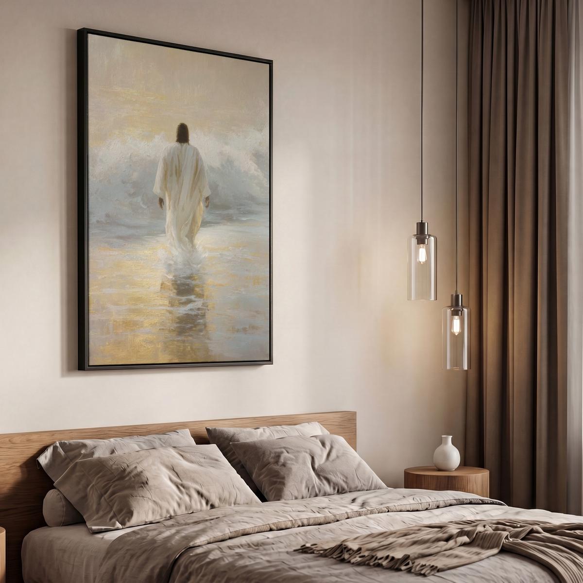 LEINWAND Bilder mit Rahmen - Gemälde - Welle - Jesus - Abstrakt - 60x90 - Goldfarben, Textil (60/90cm) - MuchoWow