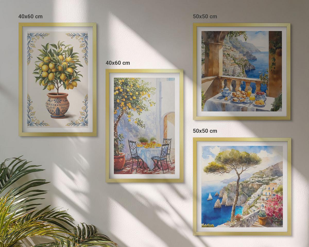 BILDER SET 4er Set - 50x50 cm & 40x60 cm Goldrahmen - Tisch aus Zitronenbaum - Goldfarben, Kunststoff (50/50cm) - TULUP