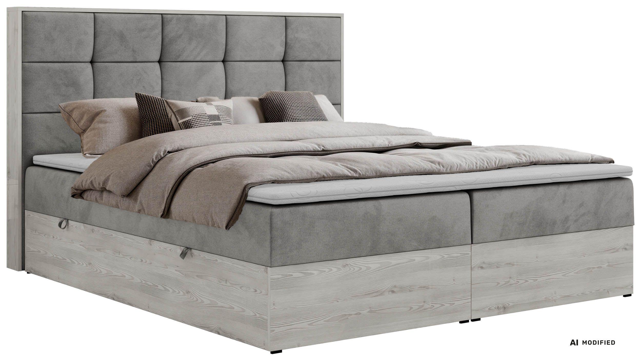 BOXBETT ALNOR 140/200 Hellgrau Velvet - Topper T25 - H3 - Hellgrau/Schwarz, Kunststoff/Textil (140/200cm) - MKS