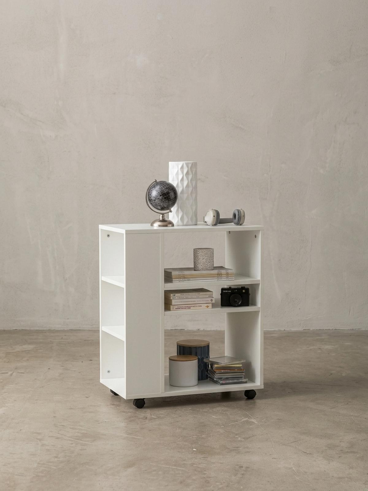 REGAL Multifunktional Mit Rollen Modern BRENTA, Weiß 60x35x75 cm - Weiß, Holz/Kunststoff (60/75/35cm) - KADIMA DESIGN