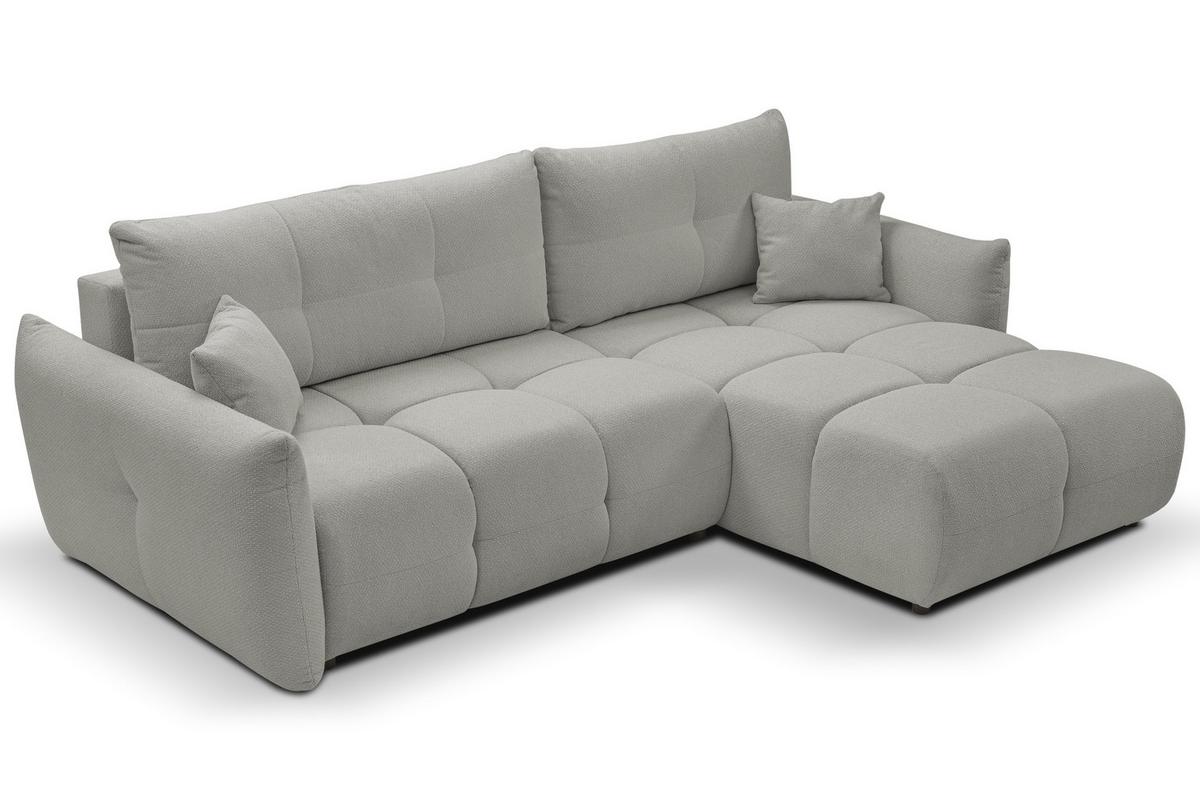 ECKSOFA MODA E Grau Geflochtener Stoff mit Schlaffunktion - Grau, Holz (257/177cm) - MASSENO