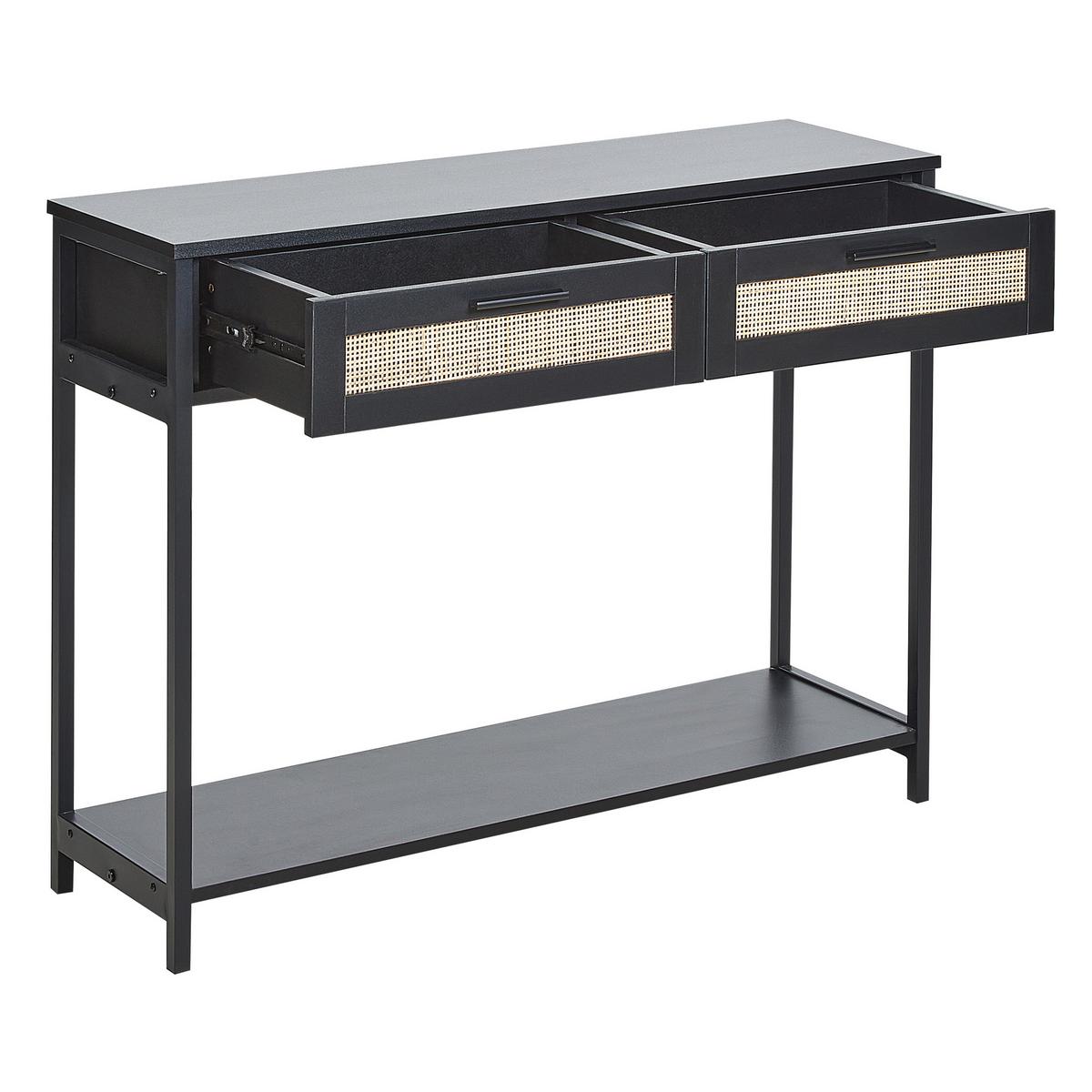 KONSOLENTISCH Rattan schwarz/beige 2 Schubladen Opoco - Beige/Schwarz, Holzwerkstoff (30/100/75cm) - Beliani