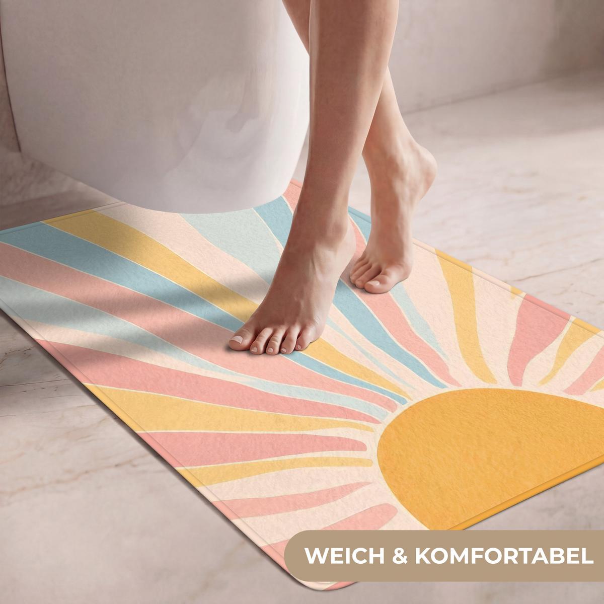 WC-VORLEGER Illustration - Sonne - Pastellfarben Toilettenvorleger 60x90 cm - Pastellblau, Textil (60/1cm) - OnlyWow