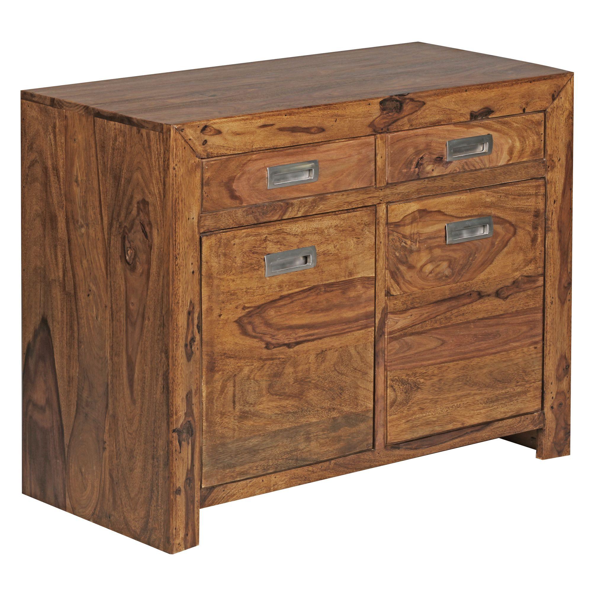 SIDEBOARD – MUMBAI, Massivholz, 90 cm, 2 Schubladen, 2 Türen, Landhausstil - Braun, Holz (90/70/40cm) - KADIMA DESIGN