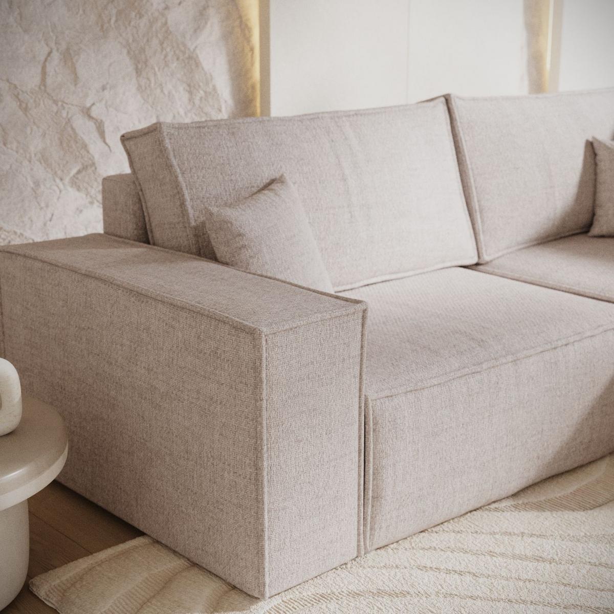 ECKSOFA AVION mit Schlaffunktion Hellbeige im Neve Stoff - Sandfarben/Schwarz, Holz/Holzwerkstoff (253/148cm) - AltaBeds