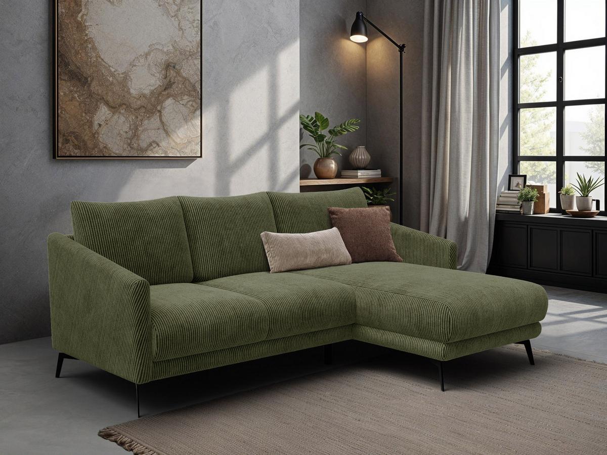 ECKSOFA VILT 3-Sitzer, olive - Schwarz/Olivgrün, Holzwerkstoff/Textil (221/156cm) - Wozimo