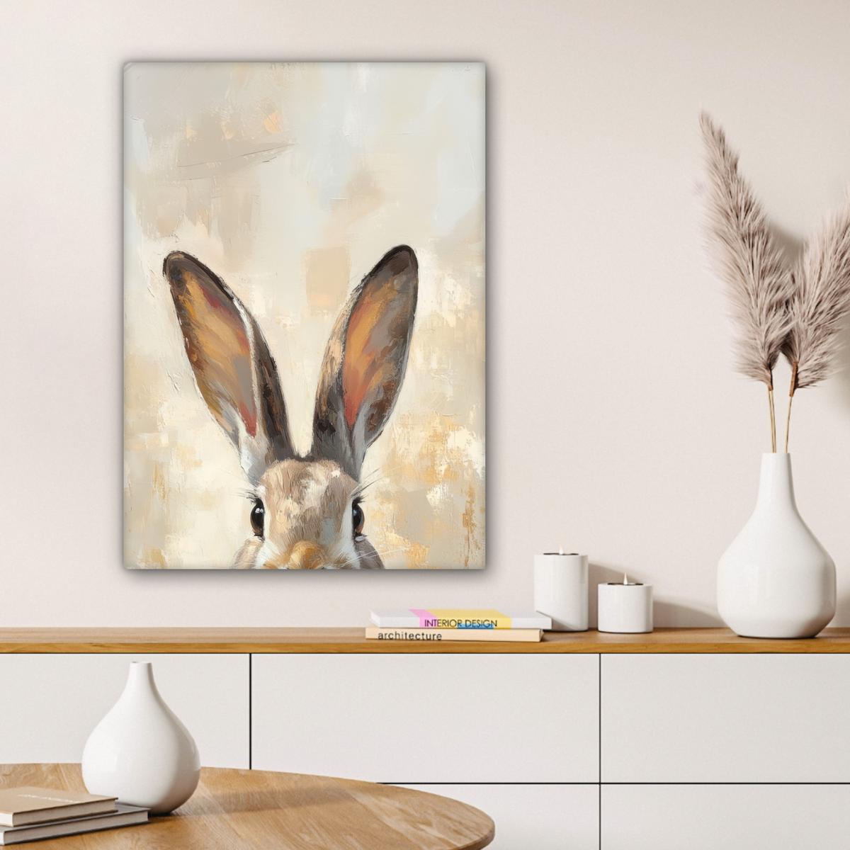 LEINWANDBILD Hase - Ohren - Braun Wandbild Wohnzimmer 60x80 cm - Beige, Textil (60/80cm) - MuchoWow