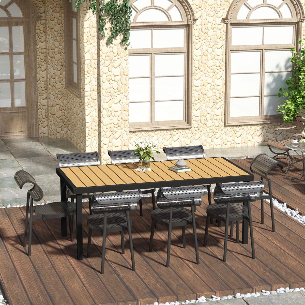 GARTENTISCH, Naturholz, Aluminium - Naturfarben, Metall (190/90/74cm) - Outsunny