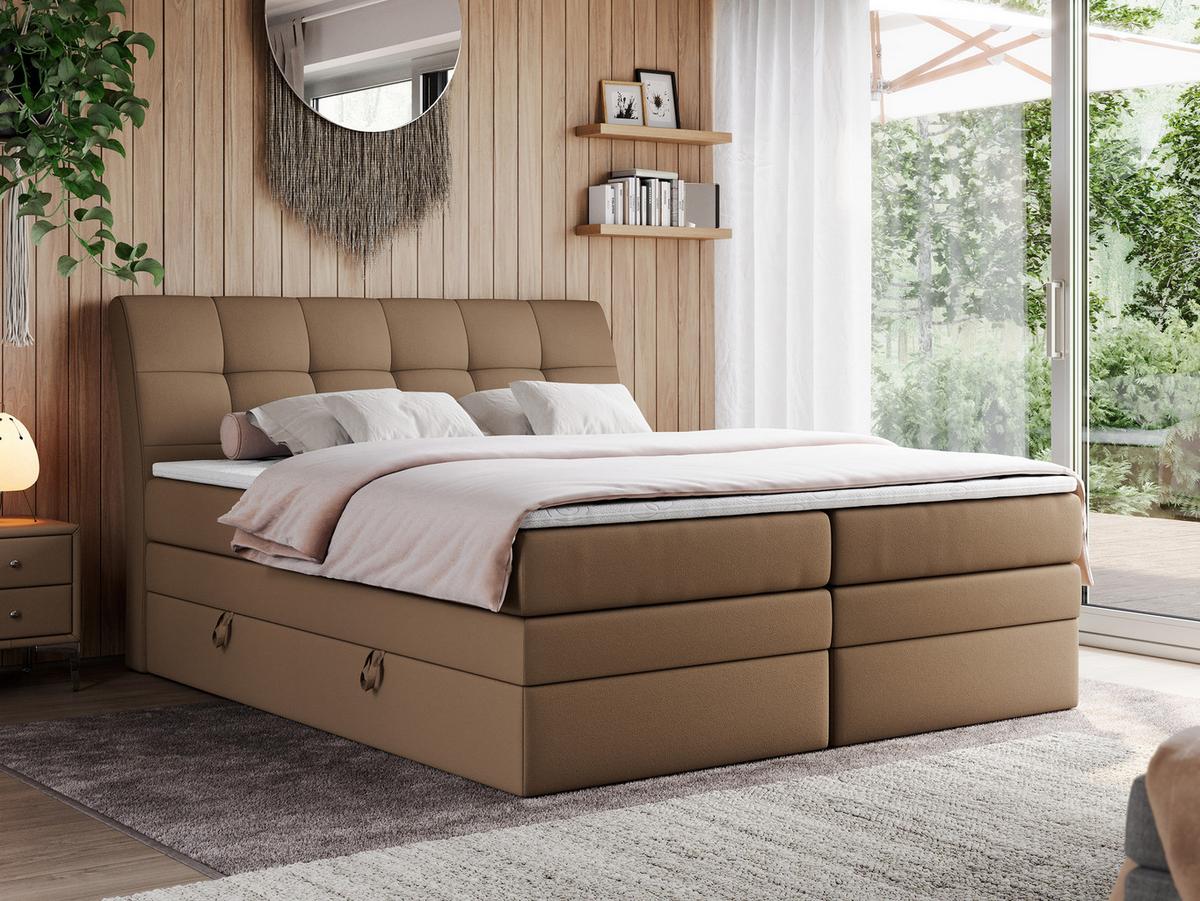 BOXSPRINGBETT GOLD-10 KING 200/200 Braun Kunstleder - H4 - Braun, Holz/Textil (200/200cm) - MKS