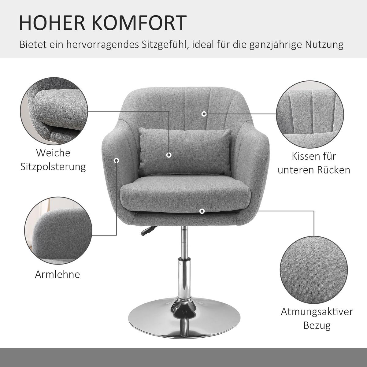 BÜROSTUHL Drehbar Höhenverstellbar Polyester Grau - Hellgrau, Kunststoff (60/91/60cm) - HOMCOM