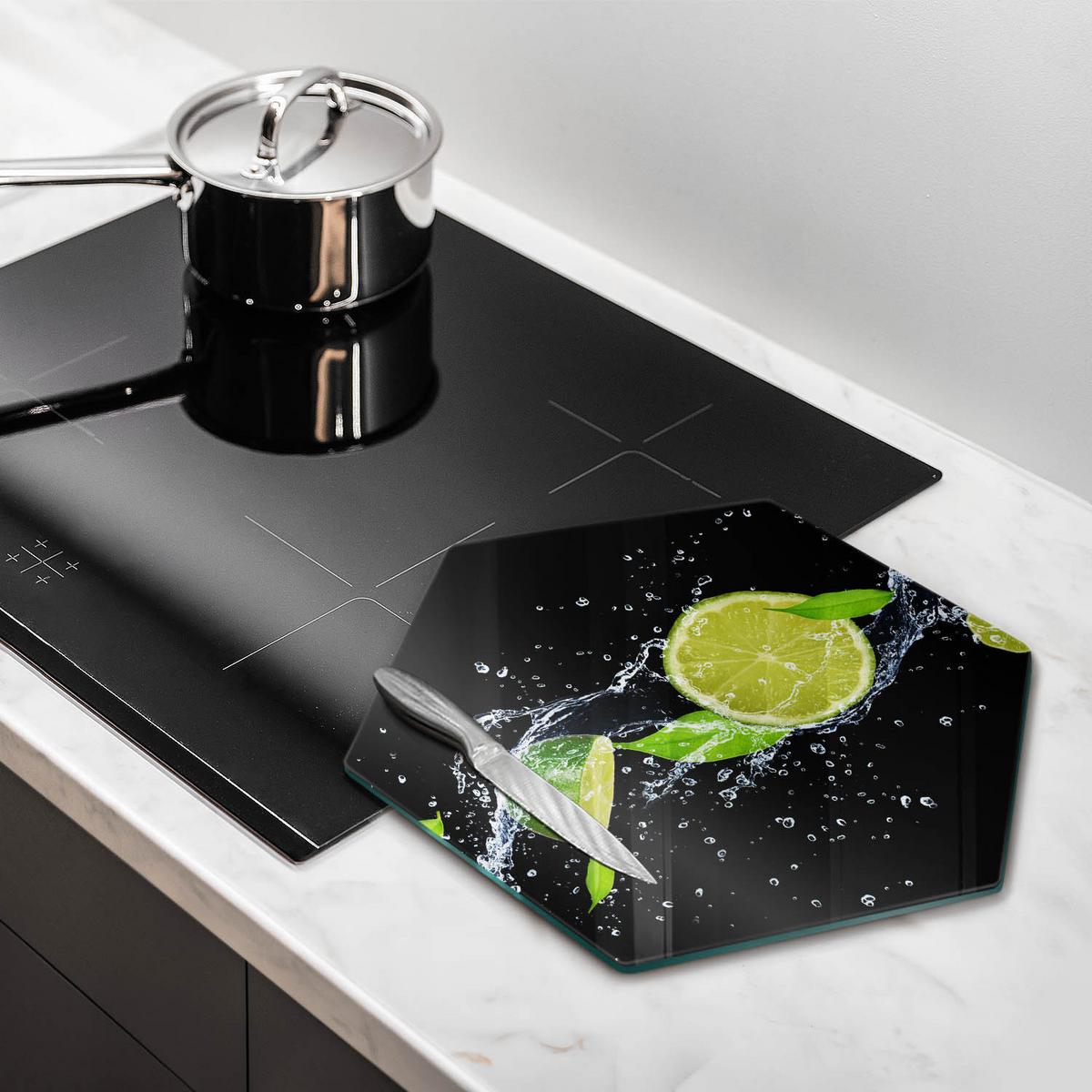 GLASPLATTE 40 cm Saftige Limette im Wasser - Schwarz, Glas (40/40cm) - Wallfluent