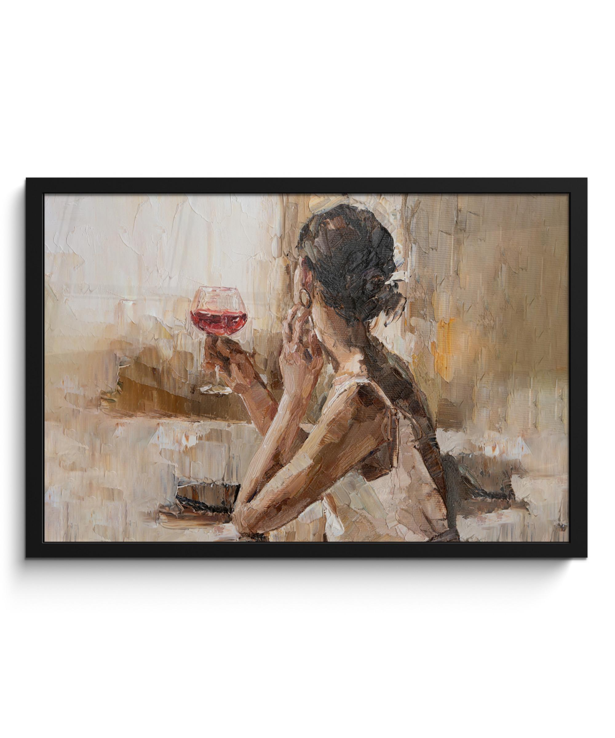 POSTER MIT RAHMEN Ölgemälde - Frau - Wein 60x40 cm - Hellbraun, Papier (60/40cm) - MuchoWow
