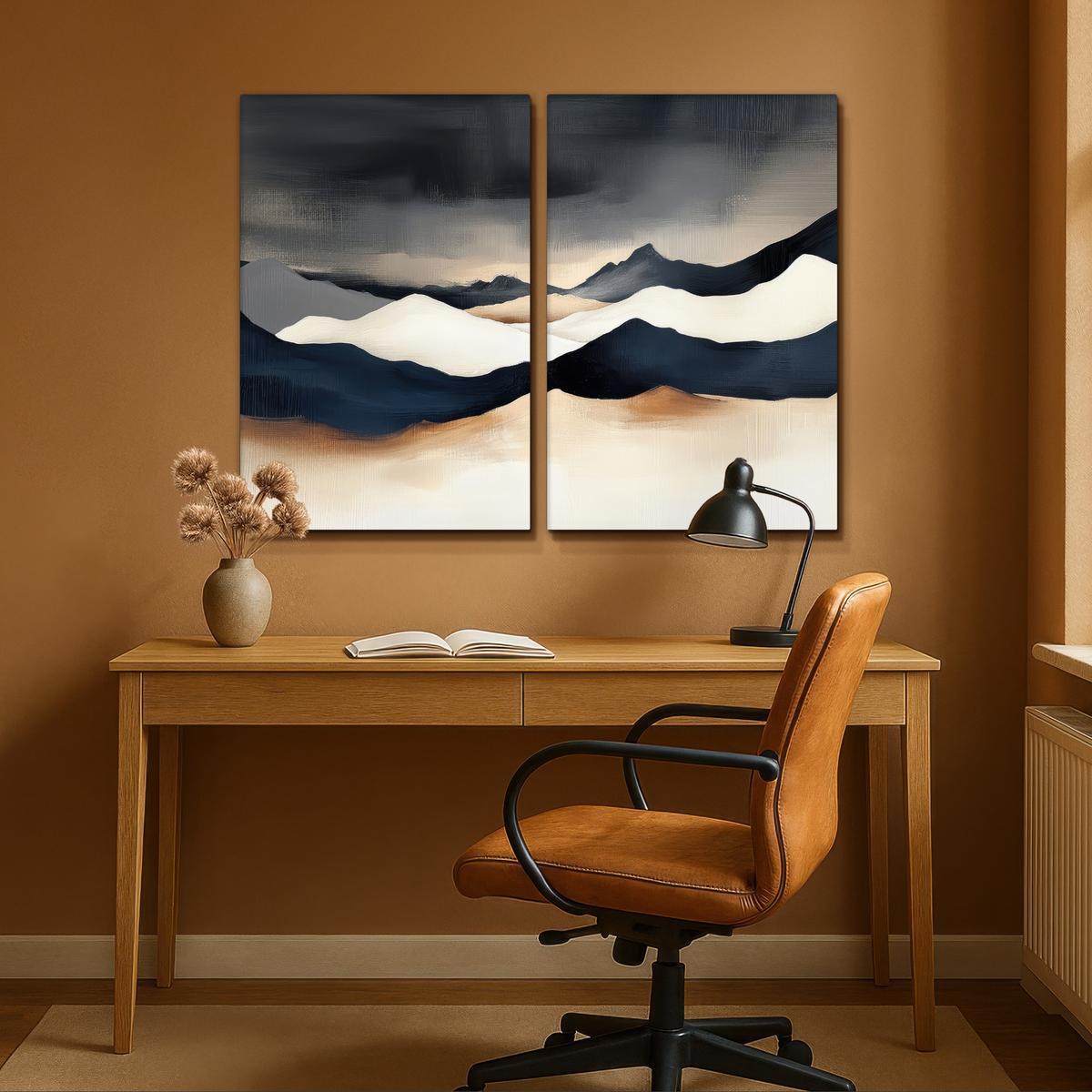LEINWANDBILD 2er Set Landschaft - Abstrakt - Modern 120x90 cm - Dunkelblau, Textil (120/90cm) - MuchoWow
