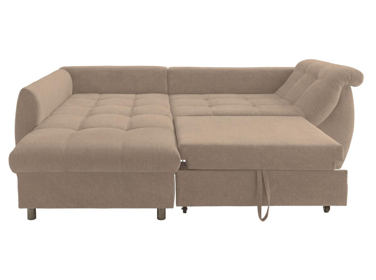ECKSOFA mit Schlaffunktion, Wellenunterfederung, Ottomane links B250/T190/H84 cm, Liegefl. 179x190 cm, Mikrofaser Hellbraun / 17012 - Hellbraun/Chromfarben, Textil/Metall (250/190cm) - luma-home