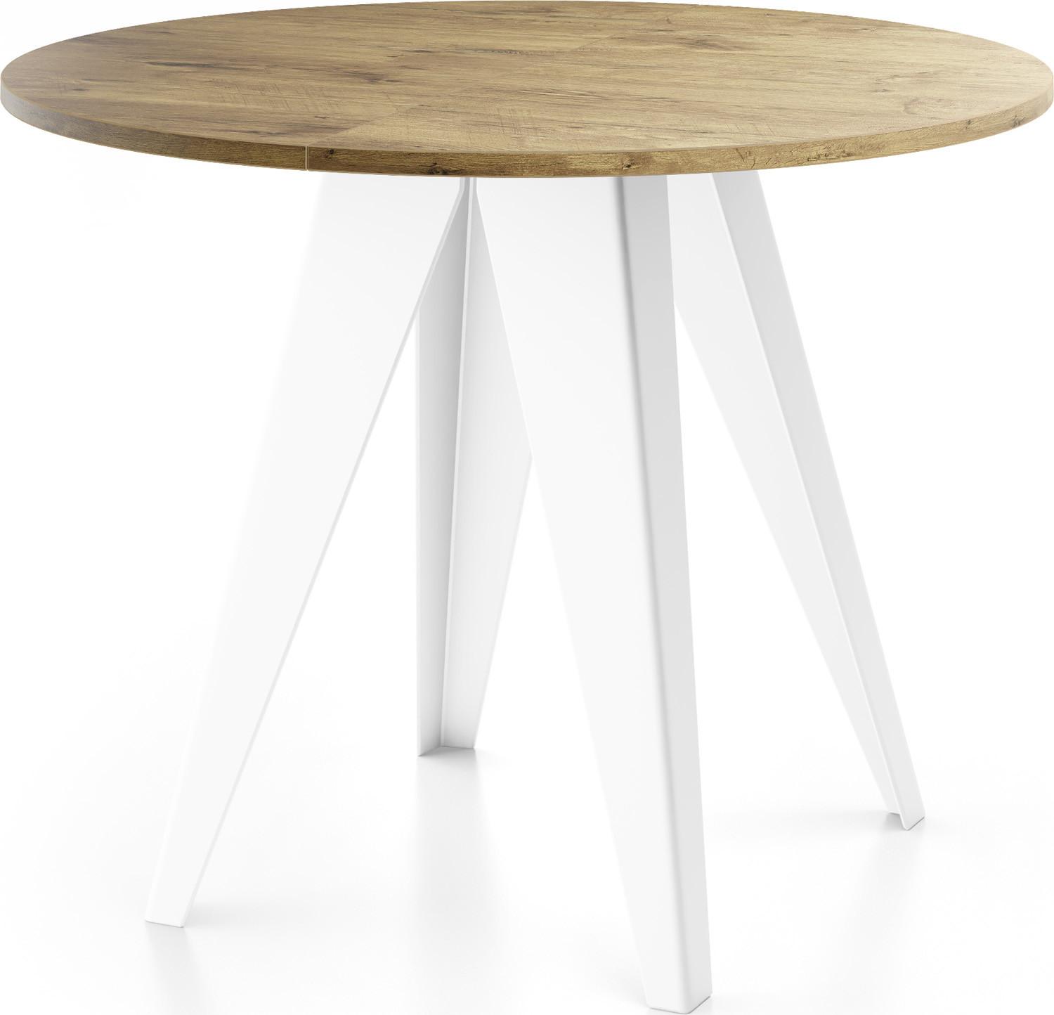 ESSTISCH Griffin runder ausziehbarer, Lancelot Eiche 90-130/100/76 cm - Eichefarben/Weiß, Holzwerkstoff/Metall (90/130/76cm) - WFL GROUP
