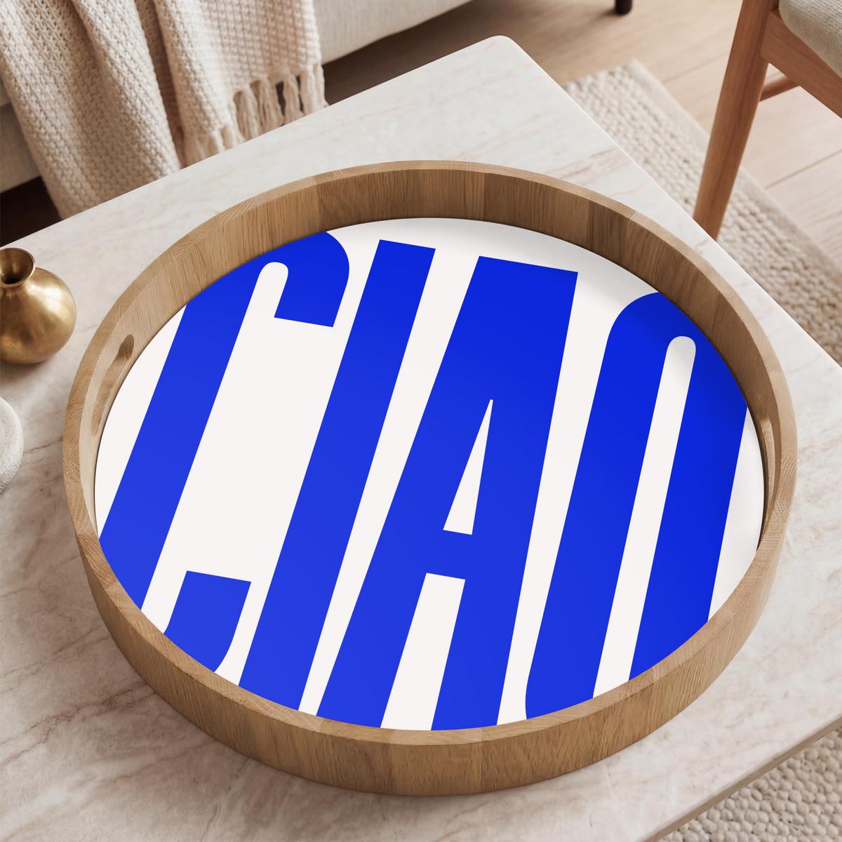 TABLETT Ciao - Großbuchstaben - Blau - Minimalistisch 50x50 cm - Blau, Holz (50/5/5cm) - OnlyWow