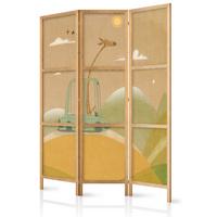 PARAVENT Japanischer 3-tlg 135x172 cm Giraffe im Auto - Beige, Holz/Textil (135/172/3cm) - Muralo