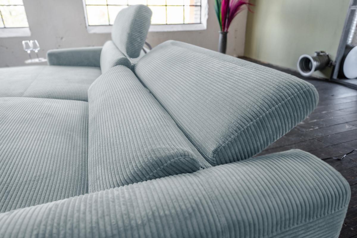 ECKSOFA LAISKA Hellblau Cord Relaxfunktion - Schwarz/Hellblau, Textil/Metall (282/177cm) - KAWOLA