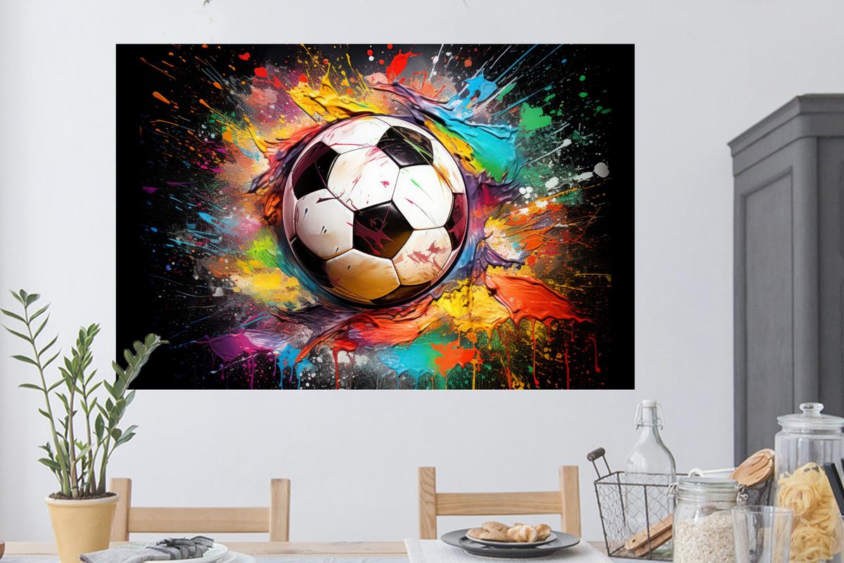 WANDTATTOO Fußball - Farbe - Farben - Schwarz - Weiß Wandsticker 120x80 cm - Weiß, Kunststoff (120/80/0.1cm) - MuchoWow