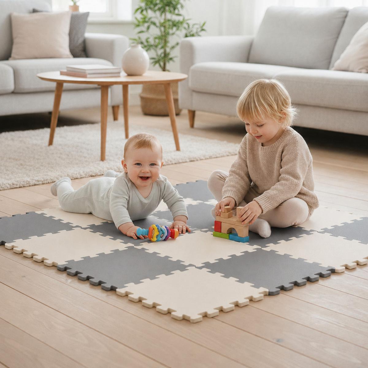 SPIELMATTE ab Null - 180/90/1 cm Puzzlematte Beige - Beige/Grau, Kunststoff (30/30cm) - Littletom