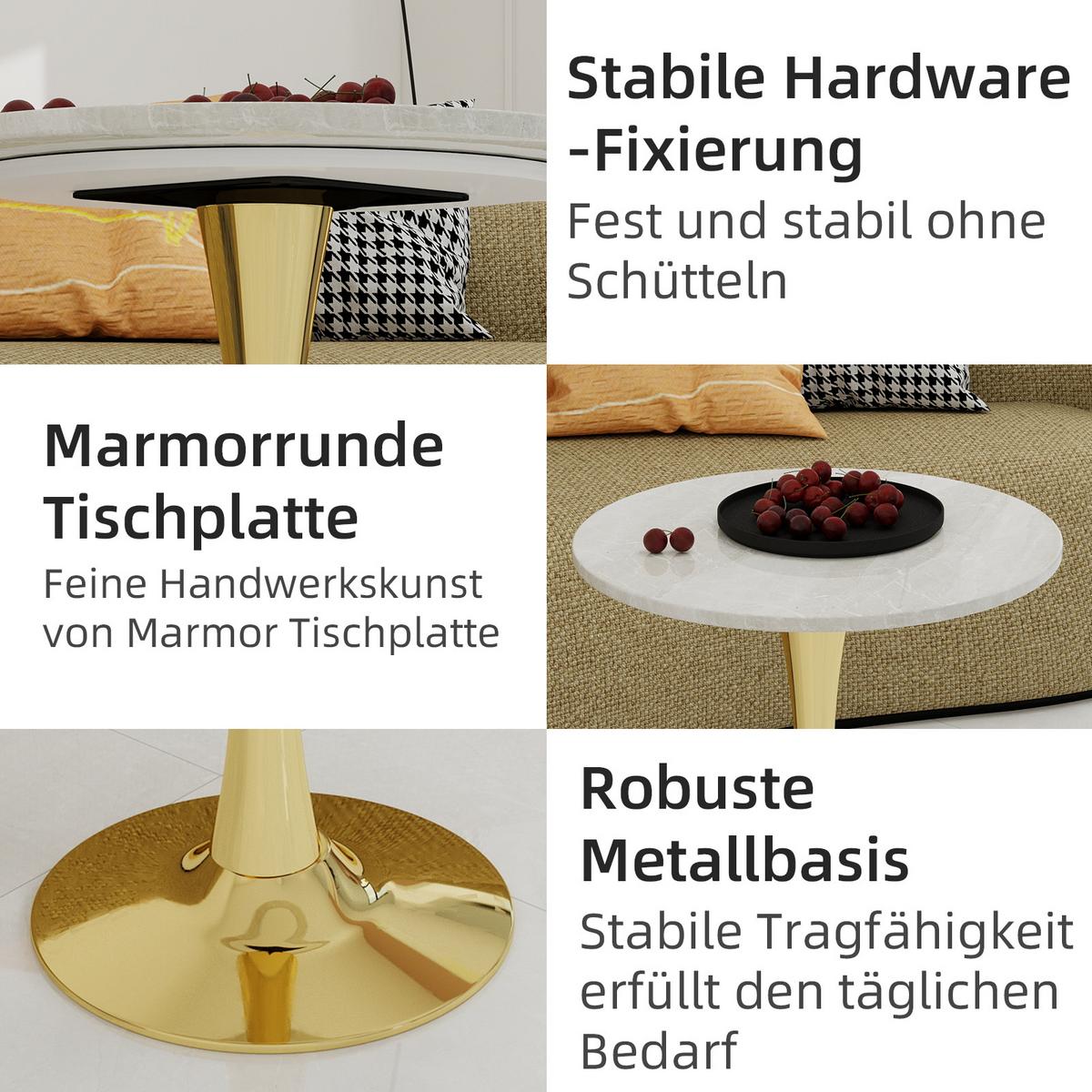 ESSZIMMERTISCH Marmor-Optik & Gold runder Bistrotisch für 2-4 Personen - Weiß, Holzwerkstoff (70/70/72cm) - Urban Meuble