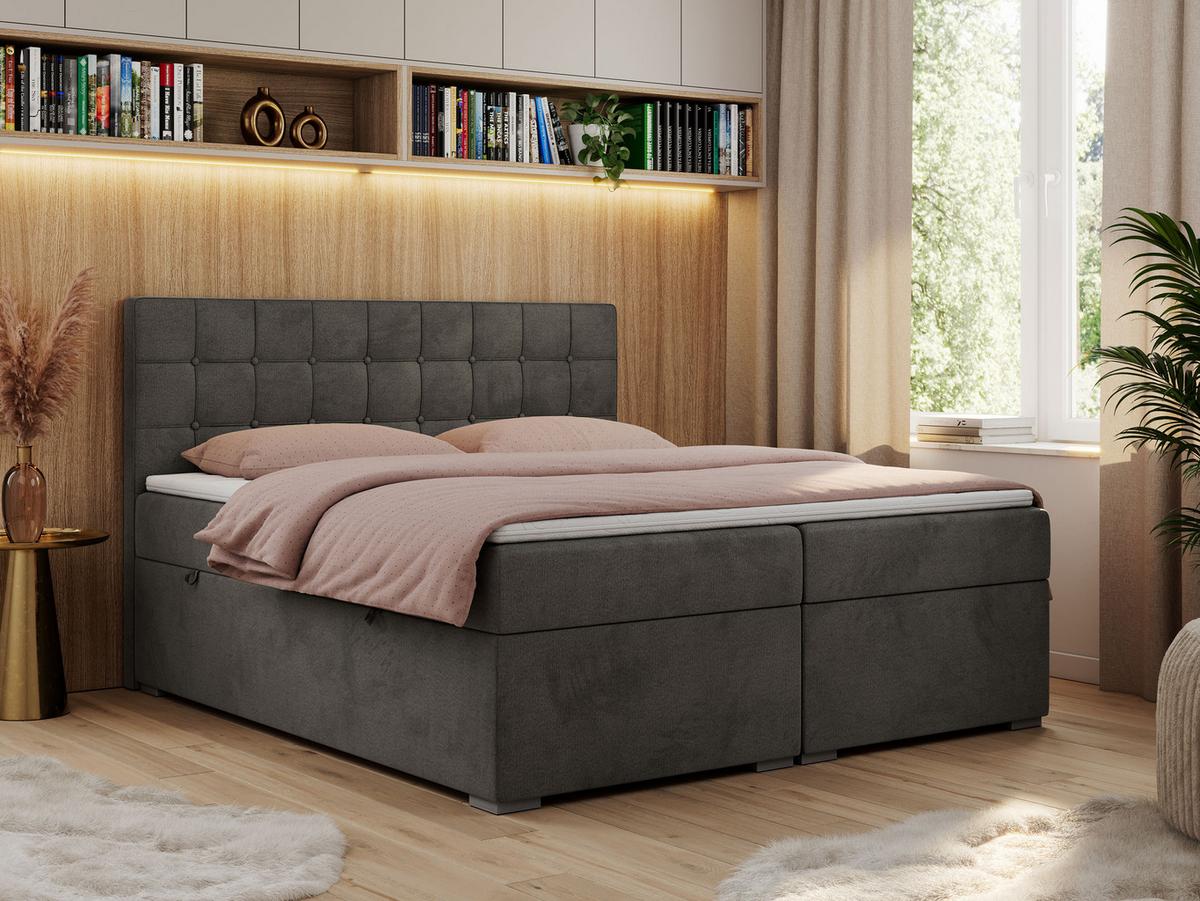 BOXBETT CARMEN 180/200 Dunkelgrau Velvet - H4 - Dunkelgrau, Holz/Textil (180/200cm) - MKS