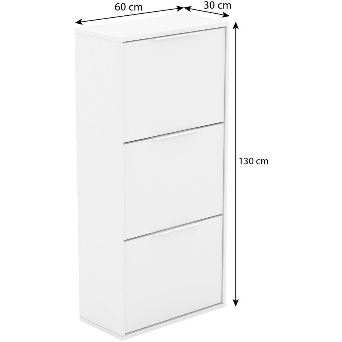 SCHUHSCHRANK Muno mit 3 Türen, weiß - Weiß, Holzwerkstoff (60/130/30cm) - Beautysofa