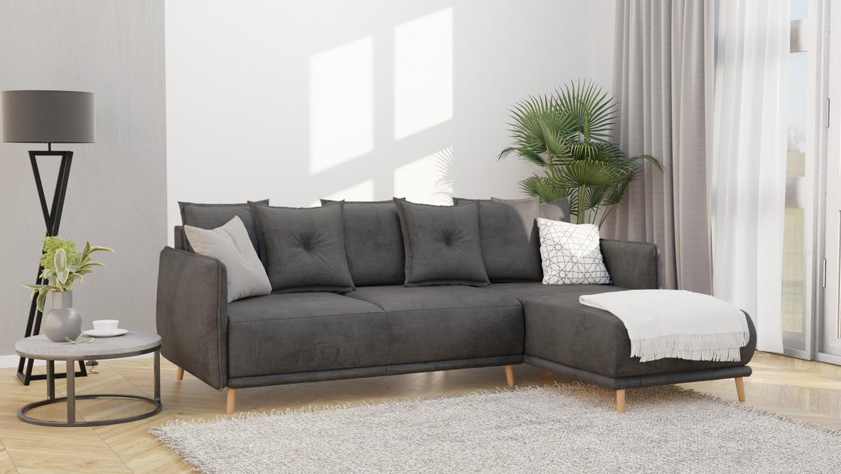ECKSOFA Chroma Graphit Luxusmicrofaser - Graphitfarben/Braun, Holz/Textil (238/170cm) - S-Style Möbel