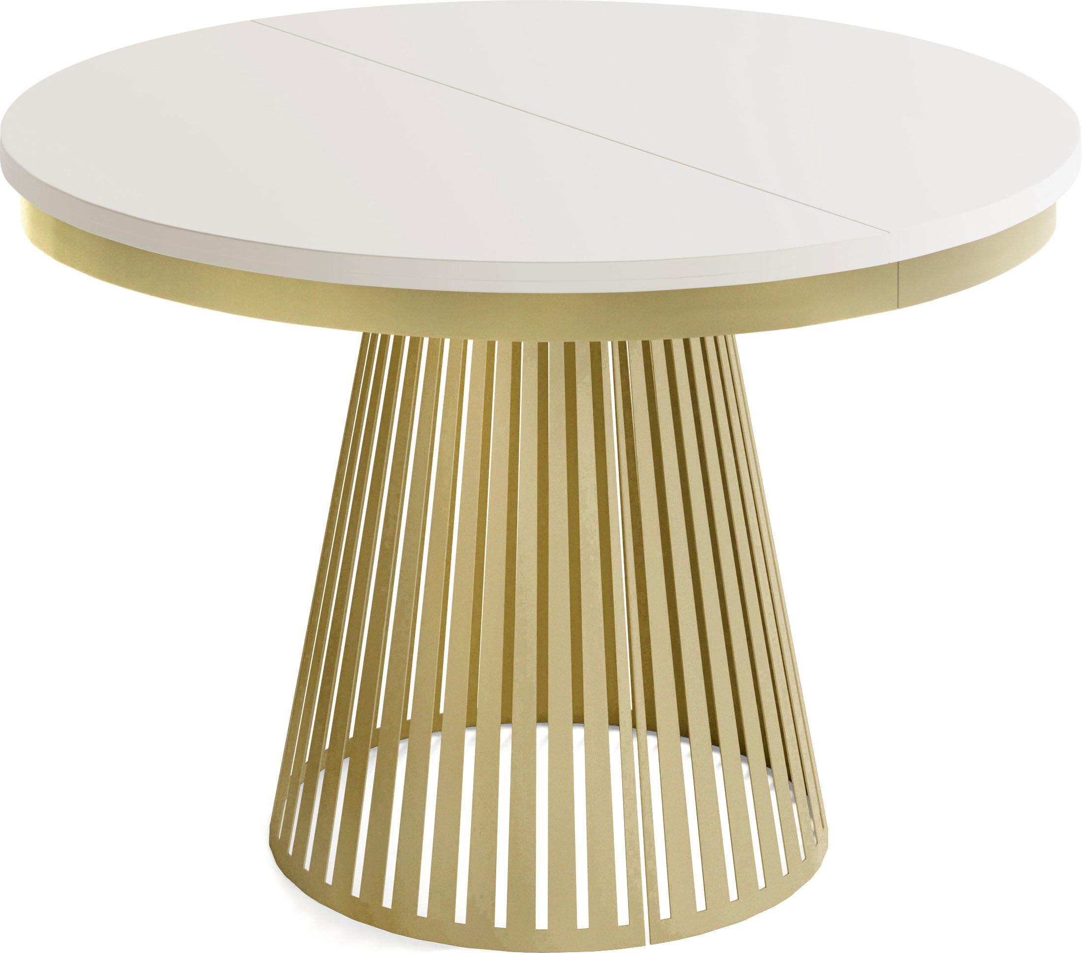 ESSTISCH Naro rund ausziehbar mit Goldem Lamellen-Metallgestell, Beige-Grau Kaschmir 120-200/120/76 cm - Kaschmir/Beige, Holzwerkstoff/Metall (100/200/76cm) - WFL GROUP