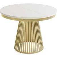 ESSTISCH Naro rund ausziehbar mit Goldem Lamellen-Metallgestell, Beige-Grau Kaschmir 100-180/100/76 cm - Kaschmir/Beige, Holzwerkstoff/Metall (100/180/76cm) - WFL GROUP