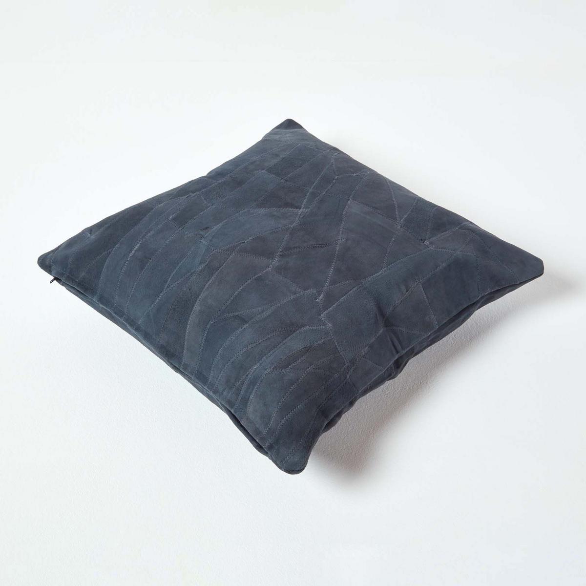 LEDERKISSEN Patchwork dunkelblau 45/45 cm - Dunkelblau, Leder/Textil (45/45cm) - Homescapes