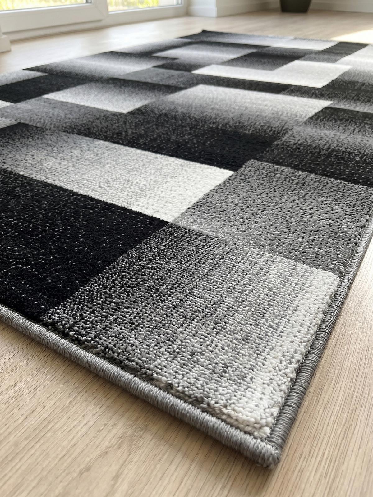 TEPPICH Kurzflor ASPEN in Schwarz, abstrakt kariert, 80 x 300 cm - Schwarz, Textil (300/80cm) - KADIMA DESIGN
