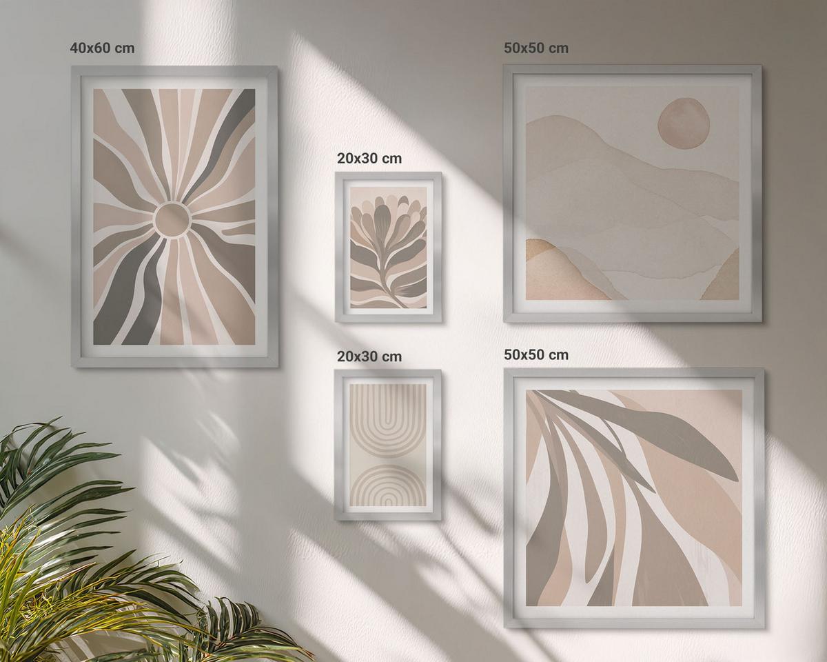 BILDER SET 5er Set - 50x50 cm & 20x30 cm & 40x60 cm Silberner Rahmen - Abstrakte Pflanzenmuster - Silberfarben, Kunststoff (40/60cm) - TULUP