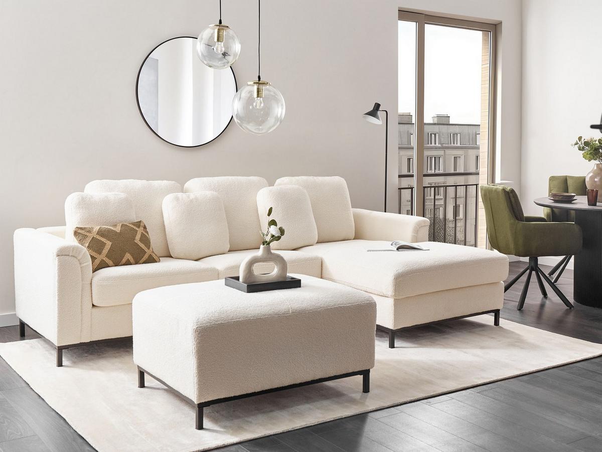 ECKFSOFA 5-Sitzer Bouclé Weiß mit Ottomane linksseitig Oslo - Schwarz/Weiß, Textil (270/151cm) - Beliani