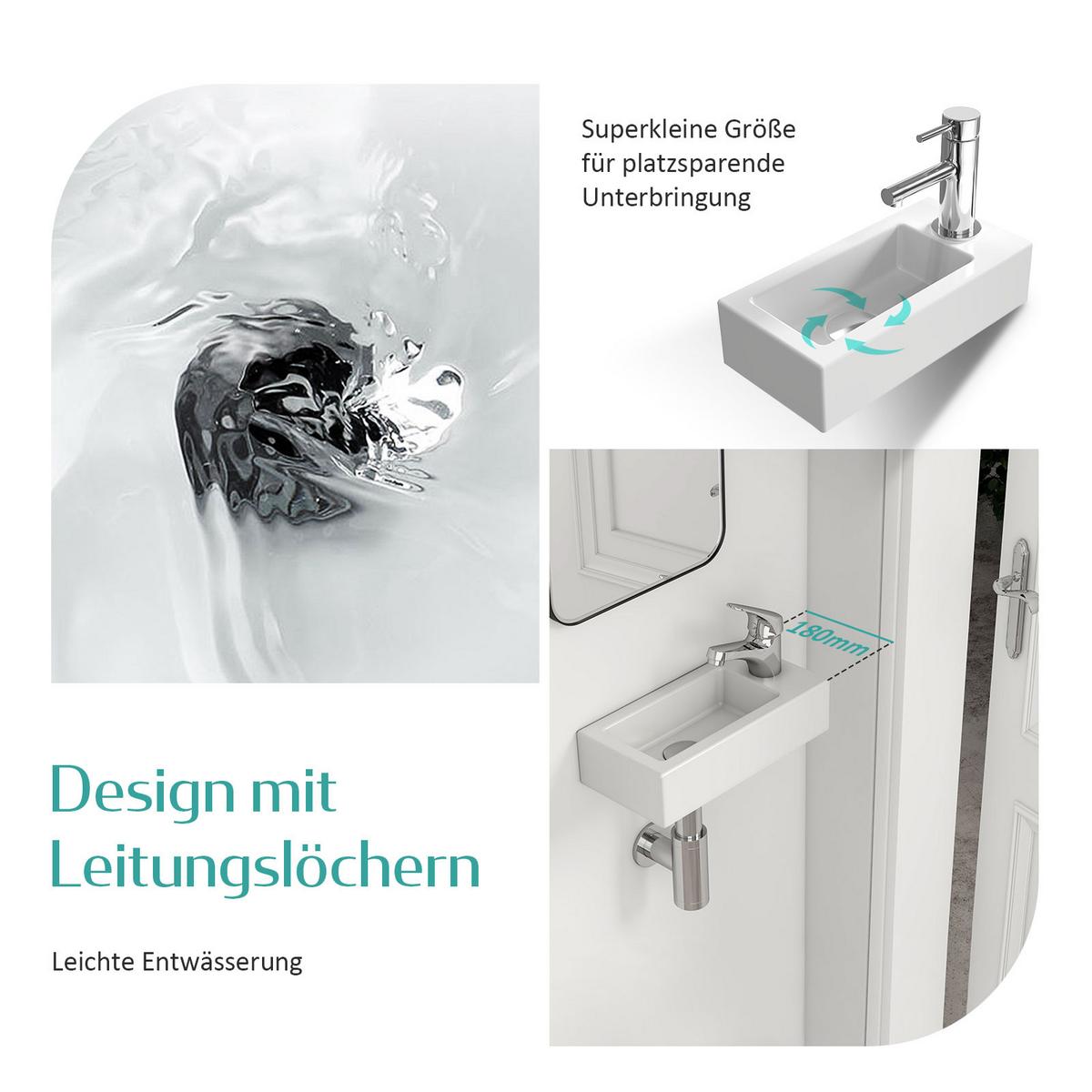 HANDWASCHBECKEN mit pflegeleichter Oberfläche Weiß 40,5 / 20,5 / 10,5 cm - Weiß Hochglanz, Keramik (40.5/10.5/20.5cm) - EMKE