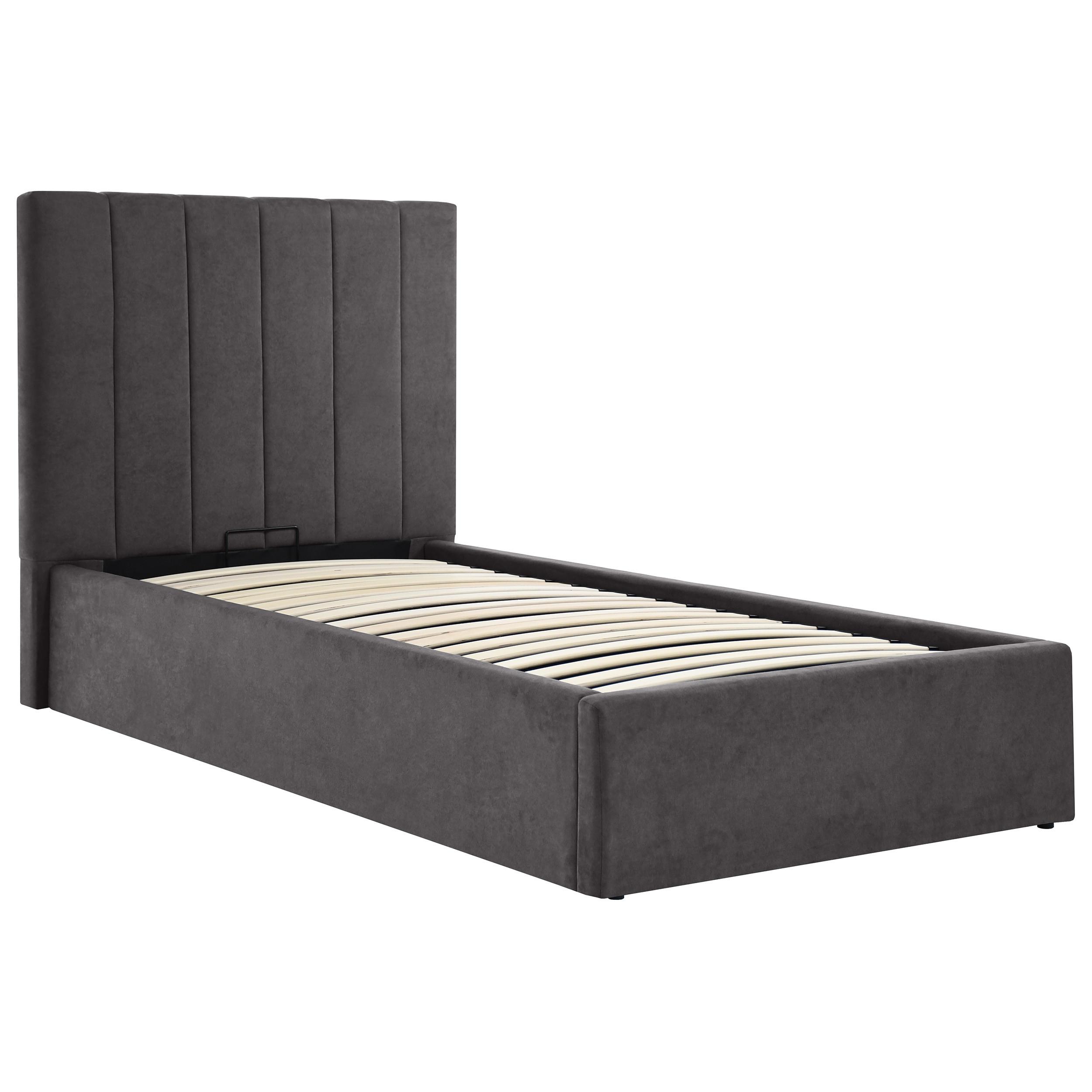 POLSTERBETT Melvio Einzelbett 90x200 cm mit Bettkasten und hohem Steppkopfteil, ohne Matratze, Dunkelgrau - Dunkelgrau, Textil (90/200cm) - Beautysofa