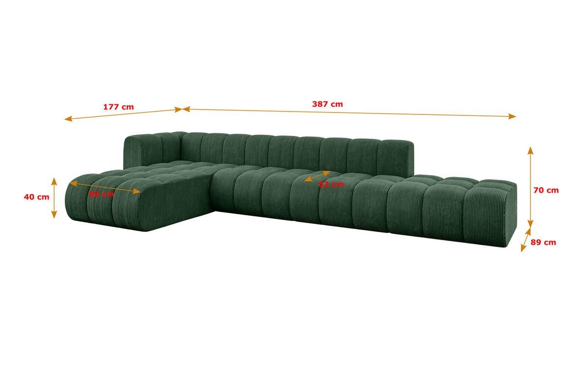 ECKSOFA modulares Sofa Zuvon-L2 - 387x177x70 cm Grün - Grün, Holzwerkstoff/Textil (387/177cm) - ALTDECOR