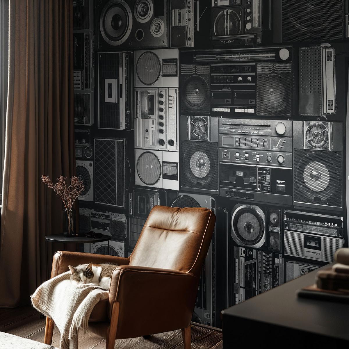 FOTOTAPETE 208x146 cm - Retro-Radio - Schwarz, Textil (208/146cm) - Wallfluent