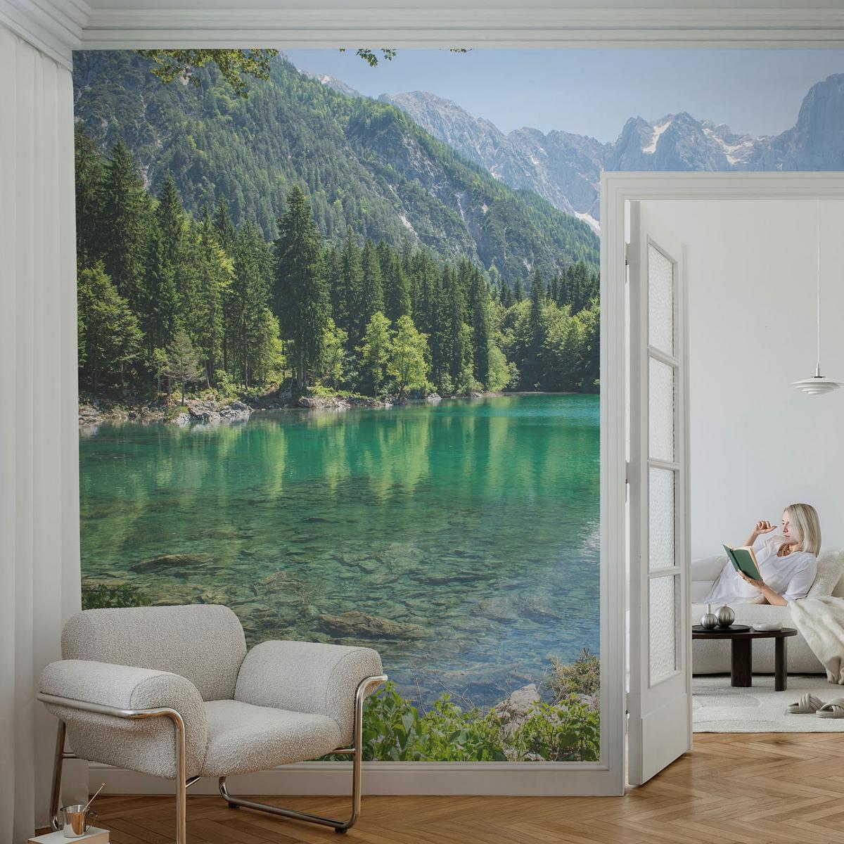 FOTOTAPETE 250x250 cm - Grüner See - Grün, Textil (250/250cm) - Wallfluent