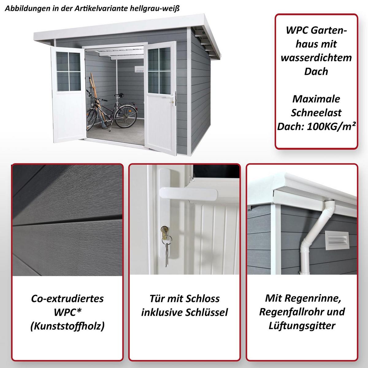 WPC GARTENHAUS MIT PULTDACH Graphit, Weiß - Graphitfarben/Weiß, Kunststoff (366/245/354cm) - MCW