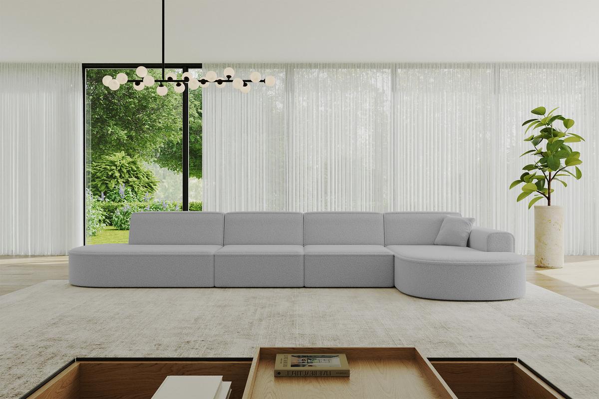 ECKSOFA Ottomane Rechts MARI-L3 - 413x171x79 cm Hellgrau Bouclé - Hellgrau/Schwarz, Holzwerkstoff/Kunststoff (171/413cm) - ALTDECOR