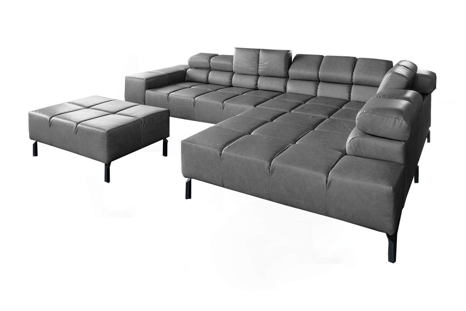 ECKSOFA NELSON Anthrazit Leder - Anthrazit/Schwarz, Leder/Metall (321/216cm) - KAWOLA