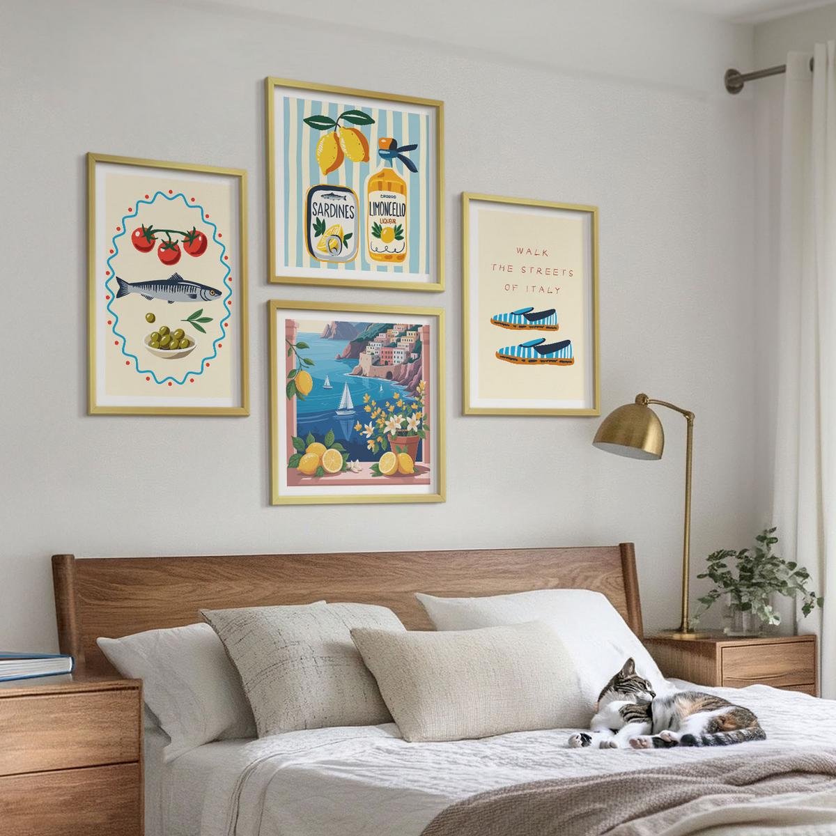 BILDER SET 4er Set - 50x50 cm & 40x60 cm Goldrahmen - Italienische Aromen, farbenfrohe Bilder - Goldfarben, Kunststoff (50/50cm) - TULUP